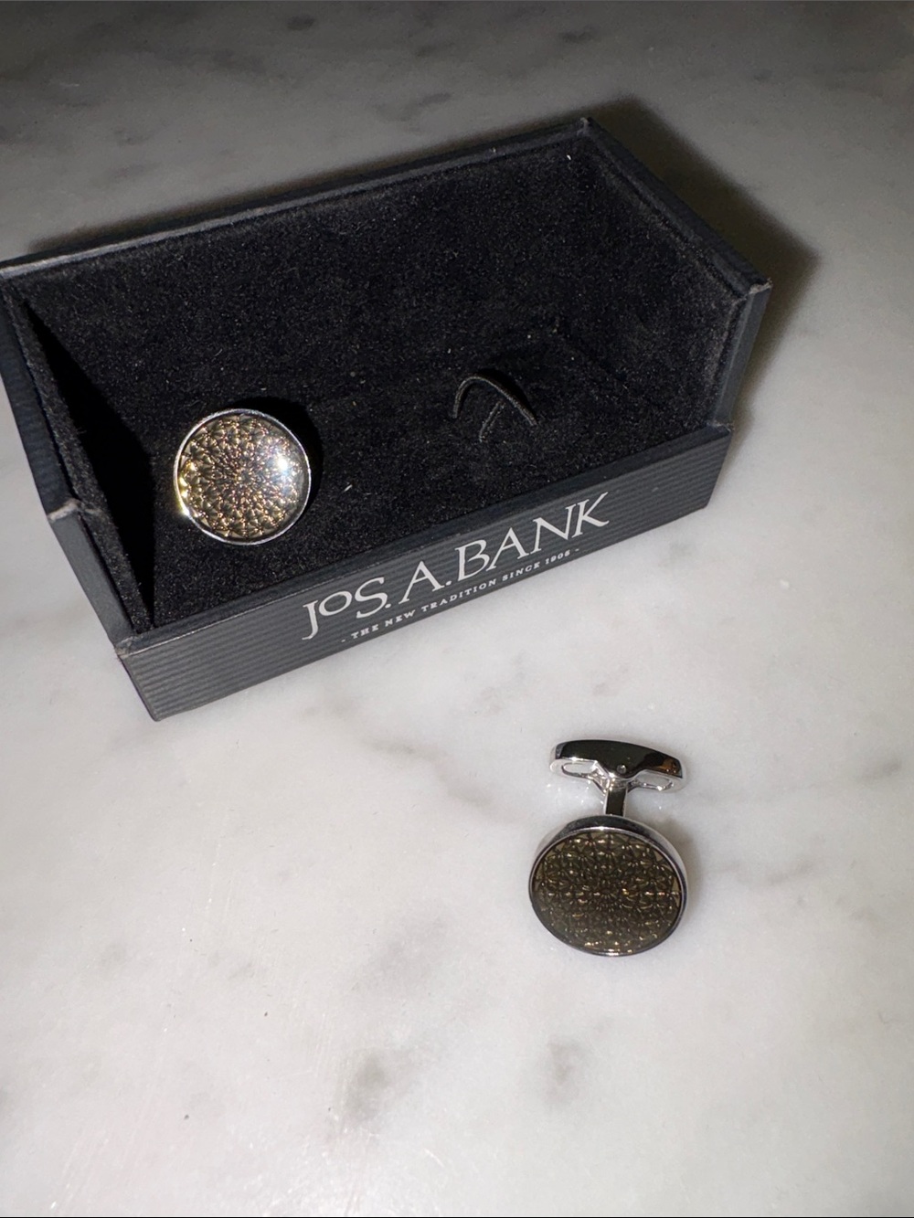 Jos. A. Bank Silver Tone and Textured Gold and Black Round Cuff Links